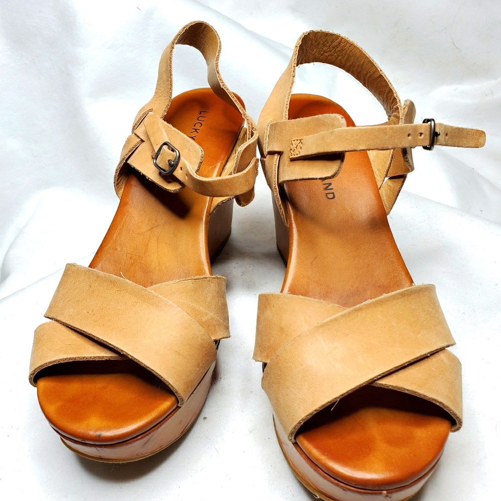 Lucky Brand Leather Size 7 Wedge Sandals - Picture 7 of 12